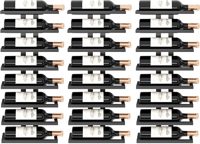 Hoctieon 3-Set 8 Tier Wall Mount Wine Rack (24 Tiers), Wall Racks for Wine Bottles Display and Storage, Hanging Bottle Organizer for Living Room, Dining Room, Wine Cellar, Bar, Black