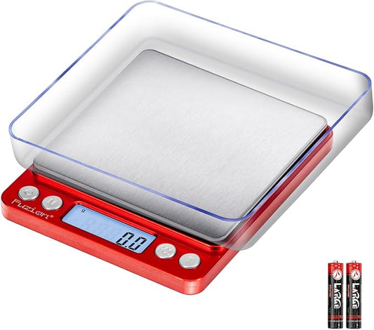 Fuzion Small Gram Scale 3000g, Digital Kitchen Food Scale, Gram and Ounce | 0.1g Accuracy, 6 Modes, 2 Trays Included, Tare Function, Piece Counting, For Food, Coffee, Cooking, Herb, Reptiles, Coins