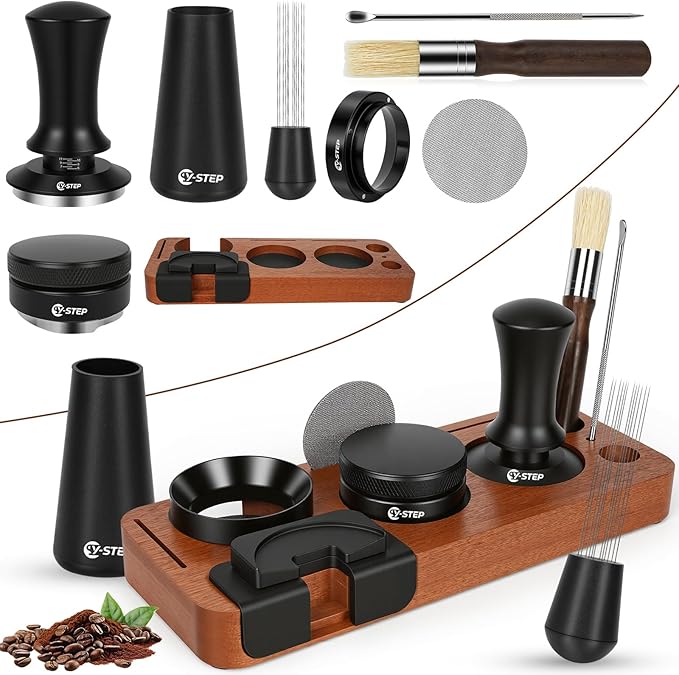 Y-Step 8 Pcs Espresso Accessories Kit, 53.3mm Espresso Tamper Kit Espresso Tools with Espresso Tamping Station, Coffee Tamper, Distributor, WDT Tool, Dosing Funnel, Puck Screen, Fits 54mm Portafilters