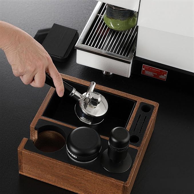 Walnut Espresso Knock Box and Tamping Station, Coffee Organizer Box Fit for 58mm Espresso Tamper Distributor Portafilter Holder & Puck Screen Multi Accessory Storage