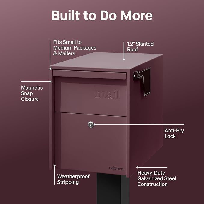 Adoorn Lockable Post Mount Mailboxes for Outside - Large Anti-Theft Locking Mailbox for Packages and Letters - Weatherproof Construction - Durable Steel - 15.5" H x 12" W x 18.5" D - Malbec