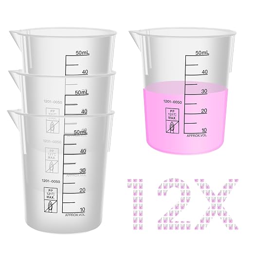 12PCS Mini Plastic Beakers, Vol.50ml(1.69oz) Stackable Measuring Cup with Black Scale line, Plastic Pitcher PP material Ideal for Science Activities and Household Use, LVB011