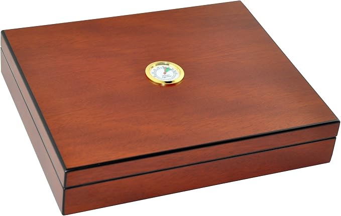 Humidor Cigar Box Holds 20 Cigars, Seal Lid Closure, Spanish Cedar Wood Travel Storage Cigar Case with Removable Divider, Humidifier and Golden Hygrometer, Gift for Man, Sapele Cherry Finish