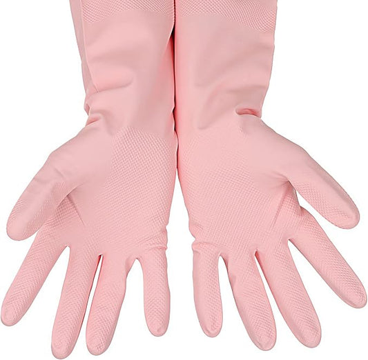 3 Pairs Rubber Cleaning Gloves Latex Free Dishwashing Gloves - 13" Reusable Nitrile Gloves Medium, Green+Pink+Red