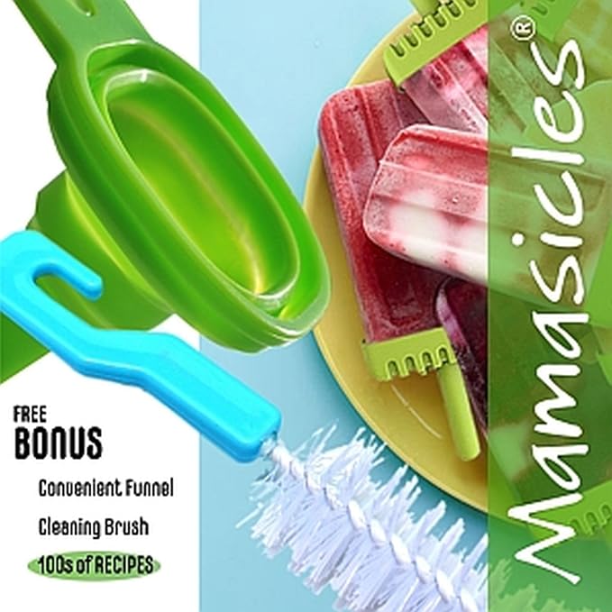 Popsicles Molds with Sticks 6 Individual Pieces BPA Free Popsicle Holders for Kids Reusable Plastic Ice Pop Mold with Silicone Funnel and Cleaning Brush by Mamasicles