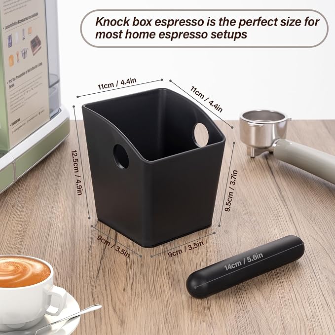 HOMEE Espresso Knock Box,Rectangular Coffee Knock Box with Large Capacity and Non-Slip Base, Grounds Container with Removable Bar,Espresso Accessories for Coffee Bar Kitchen Counter,Black