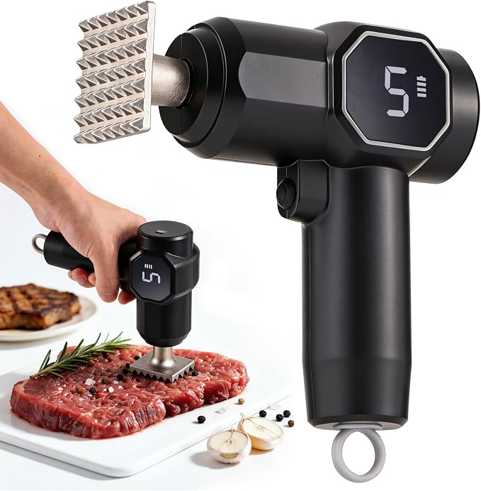 Electric Meat Tenderizer Tool with 5 Adjustable Levels | Stainless Steel Detachable Head, Head Dishwasher Safe, 3000mAh Battery for Beef Steak Pork Chicken Chops Kitchen Utensils