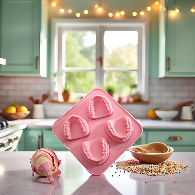 4 Hole Denture Teeth Shaped Ice Cube Mold Silicone Ice Tray DIY Ice Cream Funny Gag Gift For Dentist Seniors Ice Tray Molds(ZS485)