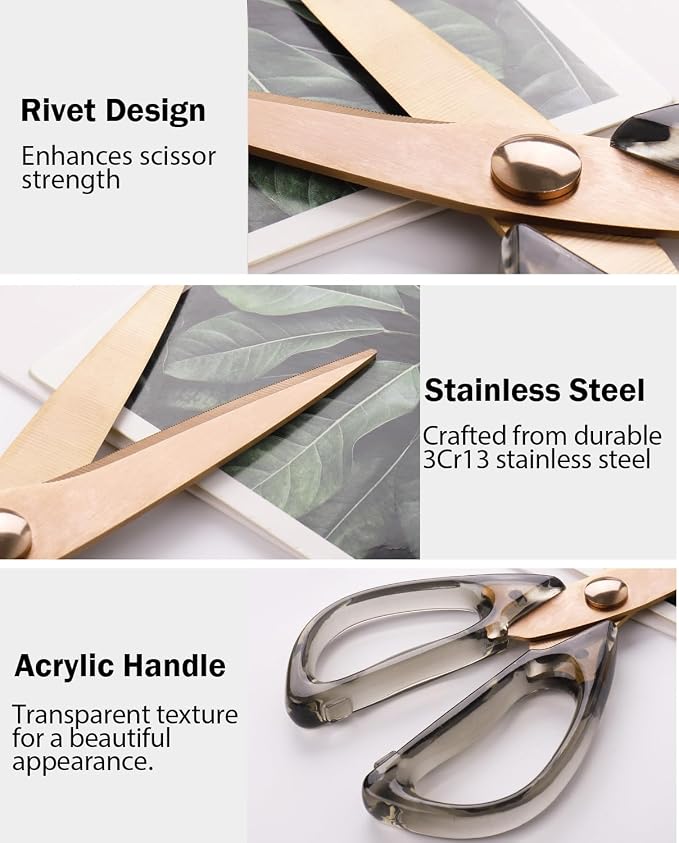 Kitchen Scissors All Purpose, ARCHIKING Kitchen Shears Cooking Scissor, Meat&Poultry Shears,Acrylic Handle Stainless Steel Utility Scissors with Comfort Grip Everyday Use (Brown)