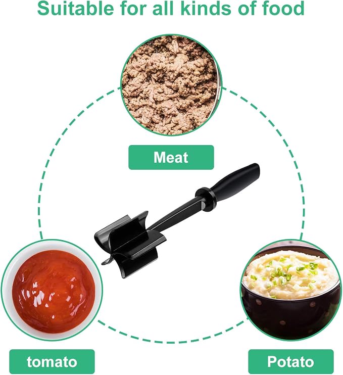 Meat Chopper, Ground Meat Chopper Utensil, Multifunctional Heat Resistant Masher and Mix Chopper for Hamburger Meat, Ground Beef, Turkey and More, Nylon Hamburger Chopper Utensil Non Stick Cookware