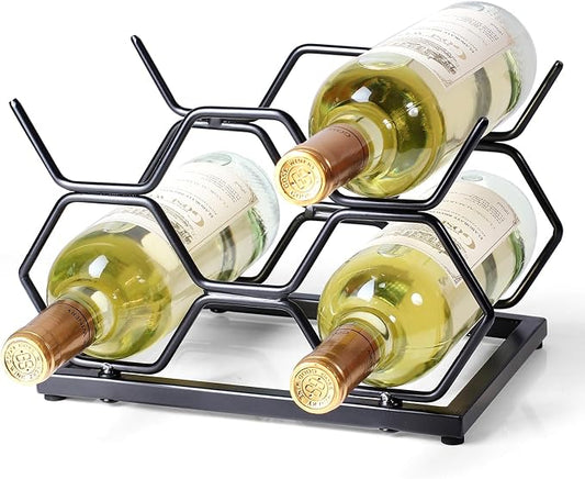 Countertop Wine Rack - 5 Bottle Freestanding Modern Gold Metal Small Wine Rack - Tabletop Wine Holder Stand for Cabinet, Pantry, Wine Bottle Storage