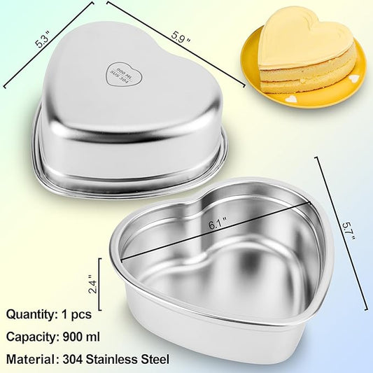 Heart Shaped Cake Pans, Nonstick Heart Cake Pan 6 Inch for Layer cakes, Stainless Steel Baking Pan Cake Tins for Birthday/Valentine's Day/Thanksgiving/Wedding/Anniversary/Christmas, Dishwasher Safe