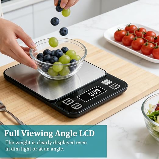 Waterproof Food Scale, 22lb Digital Kitchen Scale with Batteries, 304 Stainless Steel Precision Gram Scale for Baking, Cooking, Meal Prep, Tare Function