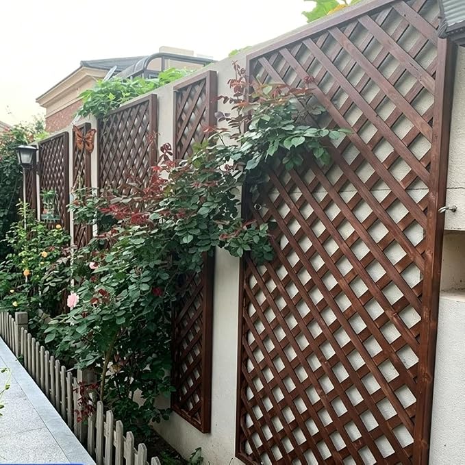 Zfmnoyev Outside Wooden Decorative Fences, Courtyard Edge Fence Board, Decorative Garden Trellis for Climbing Plants, Standing Decorative Privacy Fence Panels for Deck Patio Balcony(60x90cm)
