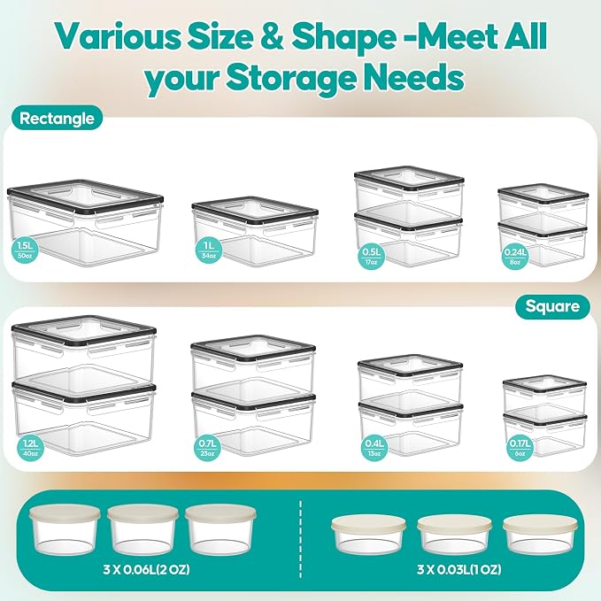 40 Pcs Food Storage Containers with Lids Airtight (20 Lids & 20 Containers)- Reusable Plastic Leakproof Meal-Prep Container for Kitchen Storage Organization Microwave/Dishwasher Safe with Labels & Pen