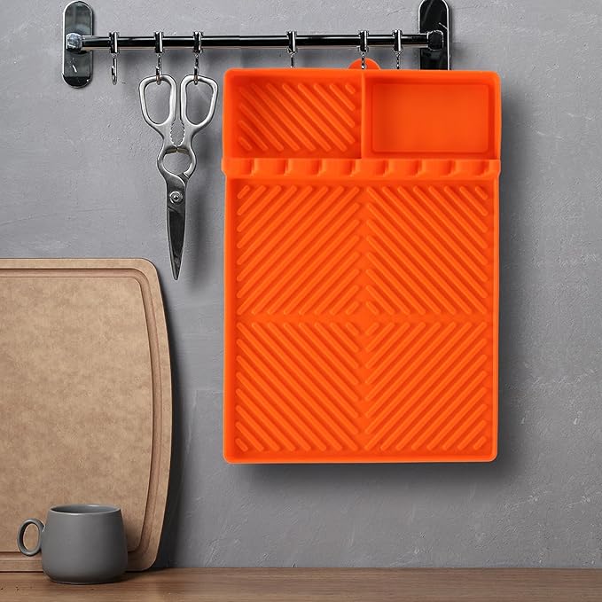 Find law Silicone Tools Mat for Griddle & Kitchen Countertop | Orange Side Shelf Spatula Mat with Drip Pad for Blackstone Weber Traeger Pit Boss Flat Top Grill Smoker, BBQ Gifts for Men