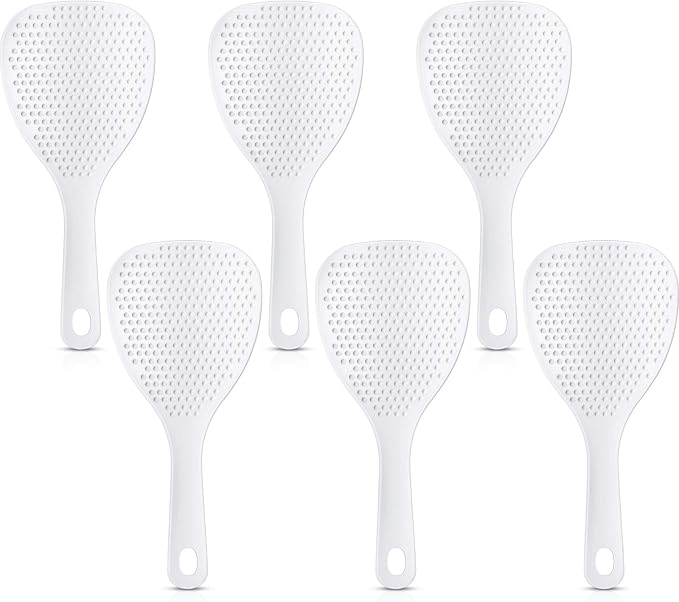 Boao 6 Pcs Rice Paddle, 7.5 Inch, Plastic Non Stick Rice Spoon Scooper Potato Server Spatula for Kitchen Restaurant Cooking Utensil