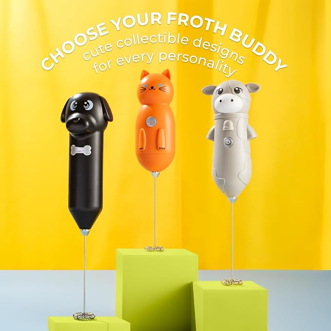 Zulay Kitchen Dog Milk Frother Wand – Cutesy Frother, Meet Your New Frothing Buddy Ace The Dog, Adoption Papers and Stickers Included, Paw-fectly for Lattes, Cappuccino & Matcha – Black