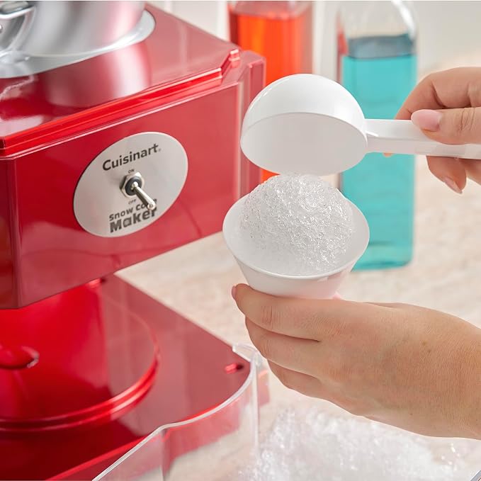 Cuisinart Snow Cone Machine, Home Shaved Ice Maker for Snow Cones, Snow Cone Maker with Reuseable Paper Cups, Makes 5 ICY Cones for Slushies, Frozen Drinks, Red, SCM-10P1