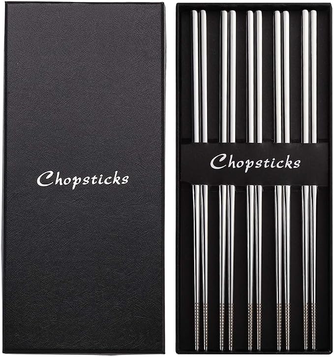 Devico Chopsticks, Metal Chopsticks, 18/10 Stainless Steel Chopstick Set, Reusable, Dishwasher Safe (5 pairs)