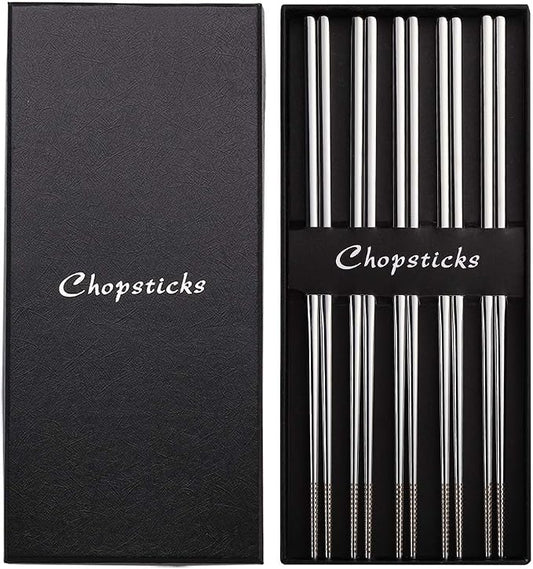 Devico Chopsticks, Metal Chopsticks, 18/10 Stainless Steel Chopstick Set, Reusable, Dishwasher Safe (5 pairs)
