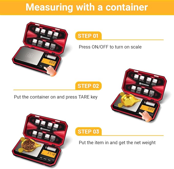 UNIWEIGH Travel Digital Pocket Scale 200g/0.01g, Digital Gram Scales | Mini Food Scale with 50g Calibration Weight for Food, Powder,small items, Tea, Jewelry, Coins (Battery Included)-Red