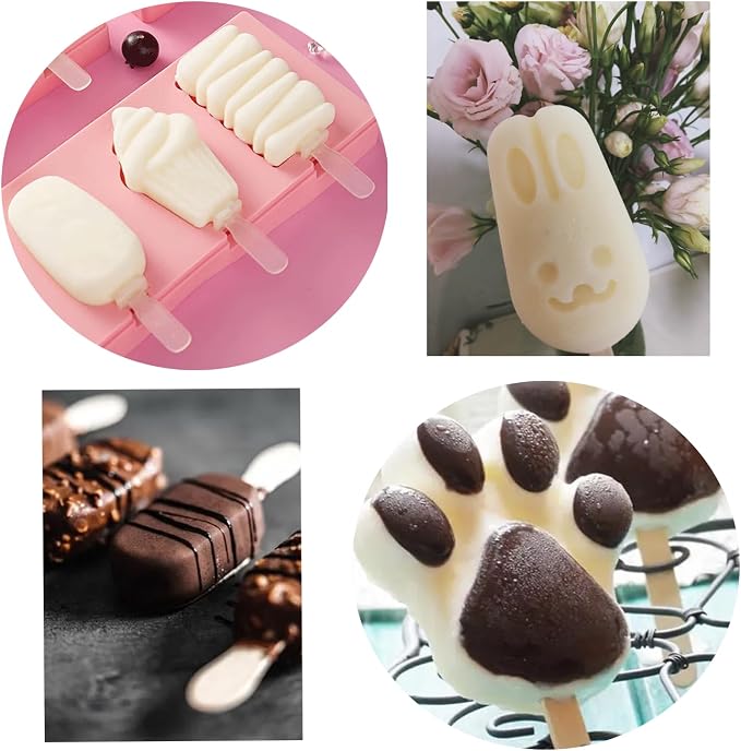 two-piece Cartoon Popsicle Molds, Food Grade BPA-Free Silicone Ice Cream Maker Kit with Lids & Sticks, Easy Release for Homemade Yogurt, Chocolate, Cake DIY (Animal Shapes)