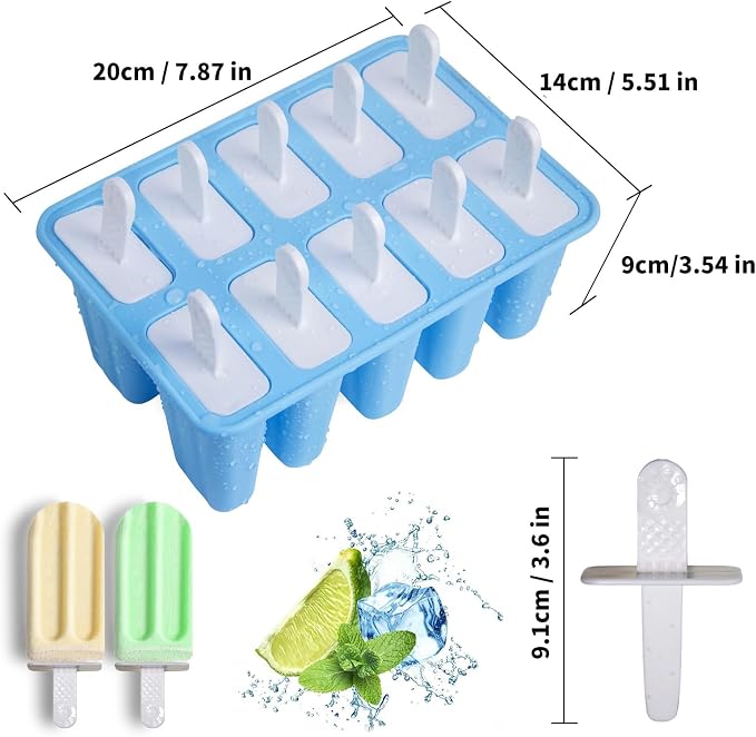 Popsicle Molds, 10 Pieces Silicone Popsicle Molds with Sticks BPA Free Ice Pop Molds Reusable Easy Release Ice Popsicle Maker, Blue
