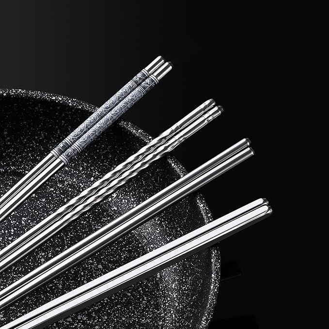Stainless Steel Chopsticks, 10 Pairs 8.7 Inch Lightweight Knurling Non-Slip Reusable Chinese Chopsticks for Kitchen (10)