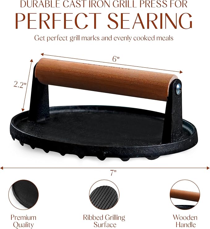 Bellemain Smash Burger Press, Grill Press, Bacon Press, Meat Press - 7 Inch