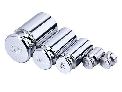 I-MART Calibration Weights Set 1g 2g 5g 10g 20g, M1 Grade Chrome-Plated Steel Small Weights for Digital Scale Calibration, Kitchen Pocket Postal and Craft Use, 5 Piece Gram Set