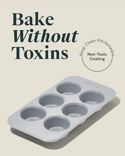 Caraway Nonstick Ceramic 6 Cup Muffin Pan – Non-Toxic, PTFE & PFOA Free – Oven Safe – Aluminized Steel Core – Small Muffin Pan for Baking Cupcakes, Muffins & More - Gray