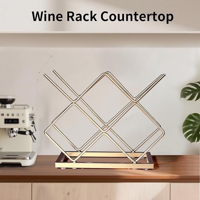 Countertop Wine Rack - 5 Bottle Freestanding Modern Gold Metal Small Wine Rack - Tabletop Wine Holder Stand for Cabinet, Pantry, Wine Bottle Storage… (Large Size-Gold 5btl)