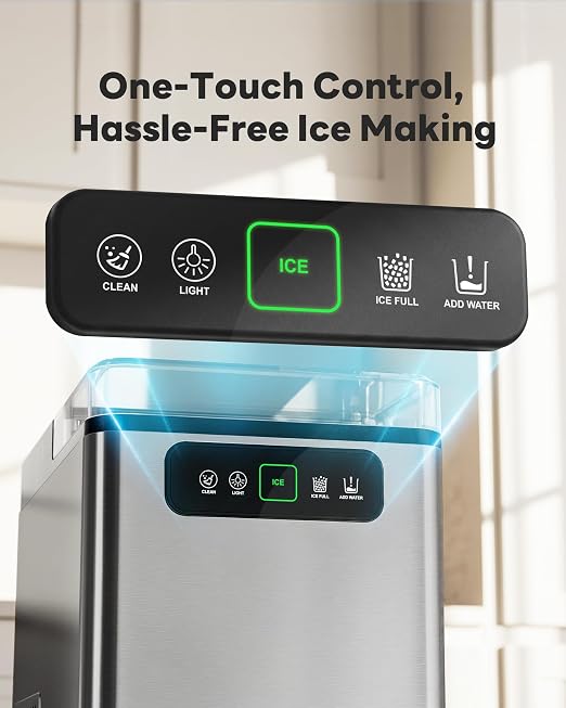 Nugget Ice Maker Countertop, Pellet Ice Machine Soft Chewable Ice 40lbs/Day, One-Click Operation, Auto Self-Cleaning Crushed Ice Makers Stainless with Scoop for Home/Kitchen/Office (Grey)