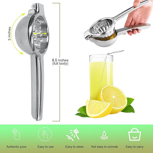 Lemon Squeezer Juicer for Lime and Lemon, Heavy Duty 304 Stainless Steel Manual Juicer with Large Bowl, Ergonomic Handle, Dishwasher Safe, with Cleaning Brush