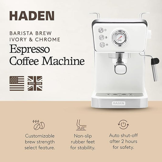 HADEN Barista Brew Espresso Coffee Machine, Stainless Steel Espresso Maker with Milk Frother and Steamer Function and 1.5L Water Tank, Ivory & Copper