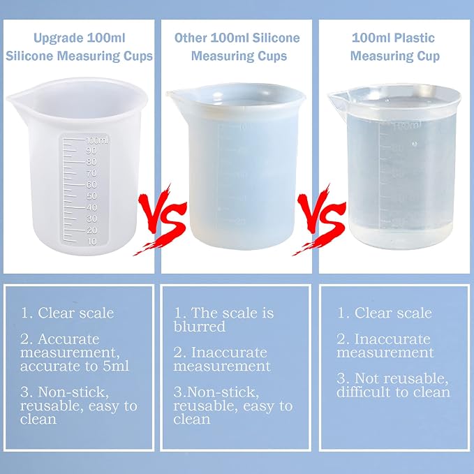 10pcs Silicone Measuring Cups for Resin,100ml Mixing Cups for Resin DIY Craft Jewelry Making Paint Pouring Cup, Non-Stick Clearer Precise Scale Reusable