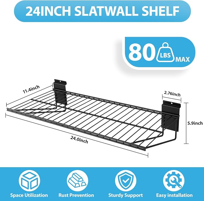 Slat Wall Shelves Accessories - 24 Inch Slatwall Wire Shelf Heavy Duty Storage Garage Shelving Wall Mounted (4 Pack)