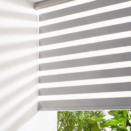 Persilux Cordless Zebra Blinds for Windows Free-Stop Roller Window Shades (22" W X 64" H, Grey) Dual Layer Light Control for Day and Night, Light Filtering Sheer Shades for Home, Easy to Install