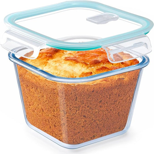 NUTRIUPS 2.1QT Glass Bread Pan with Lid, 7x5 Inch Deep Loaf Bread Baking Nonstick Pans with Airtight Lids, Square loaf pan for Homemade Meatloaf Sourdough (2.0L Square)