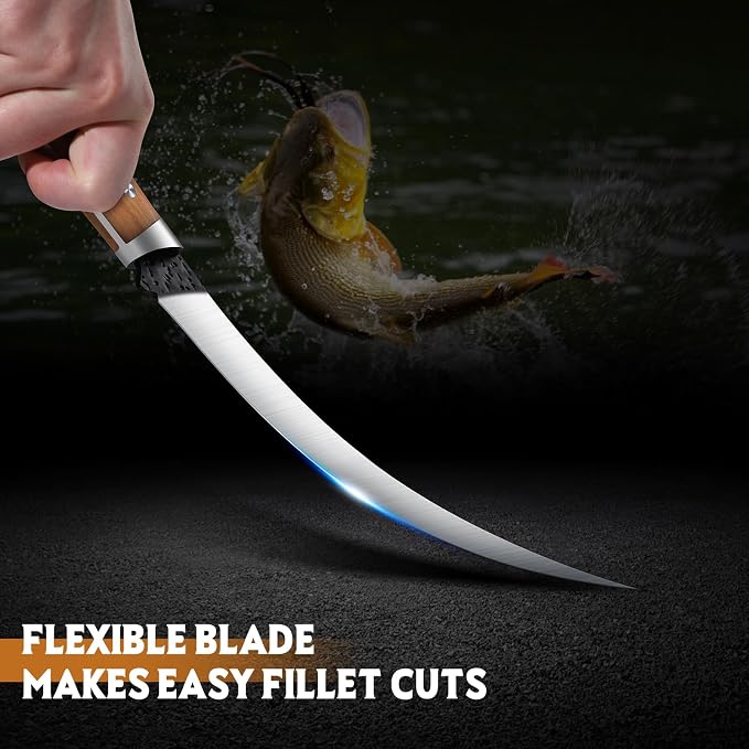 Huusk 6 inch Fillet Knife - Sharp Japanese Fillet Knife for Fish | Wooden Handle, Professional Flexible Boning Knives, Gift Box, for Meat Cutting and Trimming
