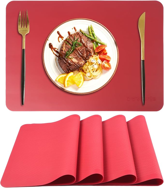 Silicone Table Mats Set of 4,Heat Resistant Mats,Washable Placemats, Silicone Placemats for Dining Table and Kitchen Table.