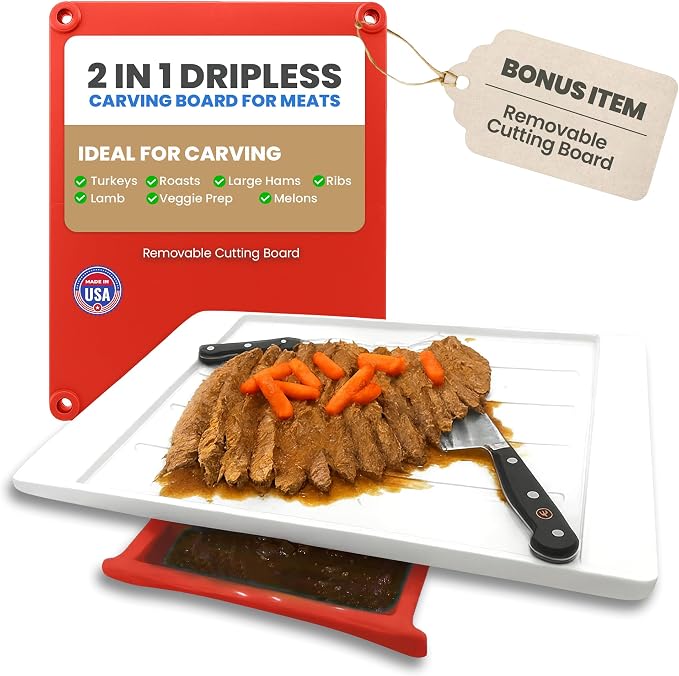 Karving King Plus Large Cutting Board - Juice Groove, Spikes & Drip Tray