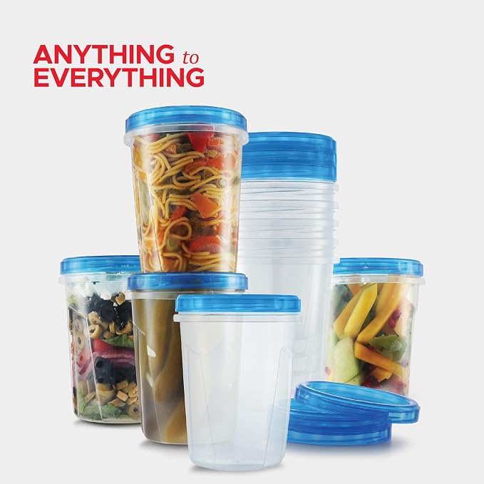 Tafura Freezer Containers, 12 Pack, 32 Oz, Leakproof BPA-Free Lids | Twist-top screw-on closures help prevent spills during storage, transport, and meal prep.
