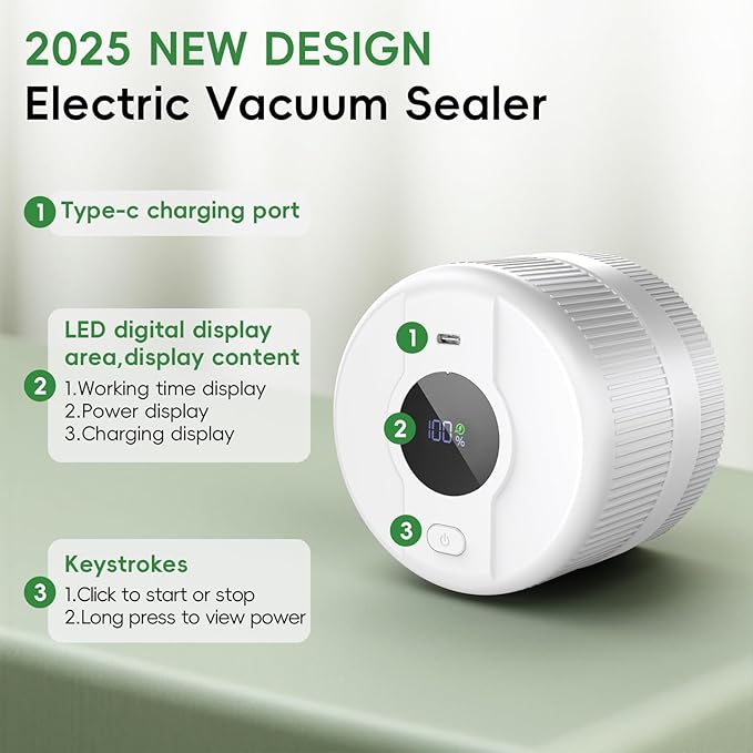 Mason Jar Vacuum Sealer Kit, Electric Sealer for Wide and Regular Mouth Mason Lids, Canning Vacuum Sealer Mason Jar, Automatic Vacuum Sealer Machine for Food Storage - White