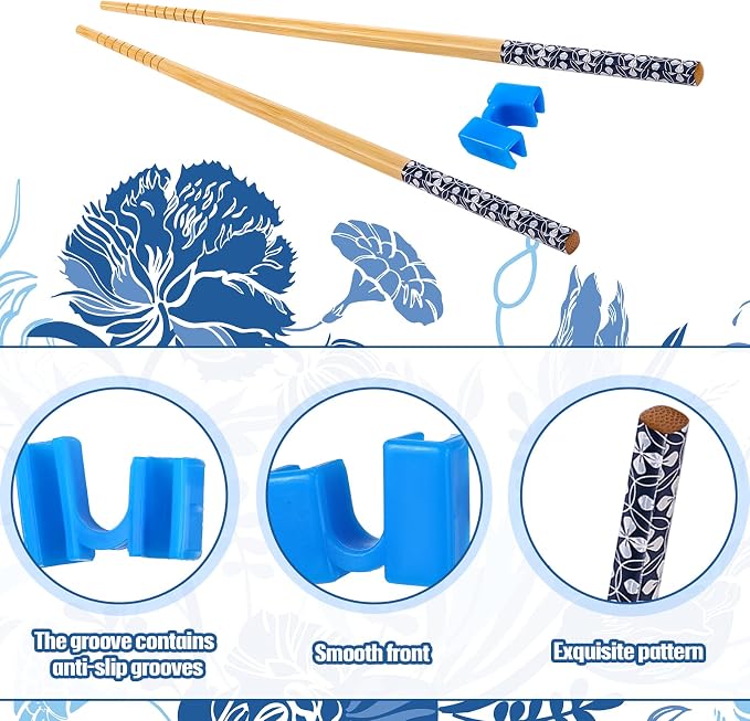 5 Pairs Reusable Chopsticks Helpers Training Chopstick for Beginner Replaceable Practice Chopsticks Non-slip Training Chopstick for Adults Learner(Wood,Blue)