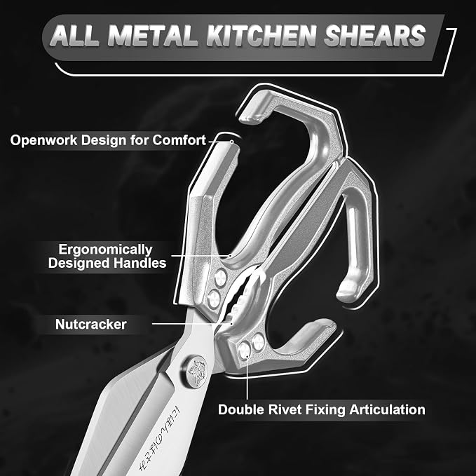 Kitchen Scissors Set for Food with Sharp Bone-Cutting Blades | Multi-Use Poultry Shears, Meat Seafood Use, Dual Riveted Joint, Ergonomic Handle, Easy Clean, Thoughtful Kitchen Gifts
