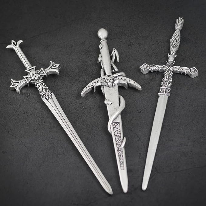 3Pcs Sword Hair Pins - Renaissance Medieval Gothic Hair Sticks for Women, Vintage Metal Hair Chopsticks for Bun Updo, Renaissance Accessories Medieval Accessories