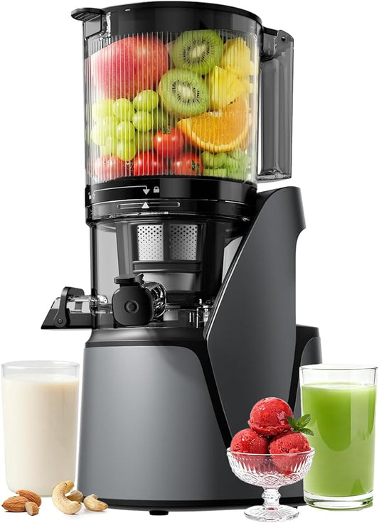 EanOruus Juicer Machines, 3-in-1 Cold Press Juicer, Premium Gray | Makes Juice, Nut Milk & Sorbet, 6.5" Extra Large Chute, 100oz Large Capacity, AC Motor