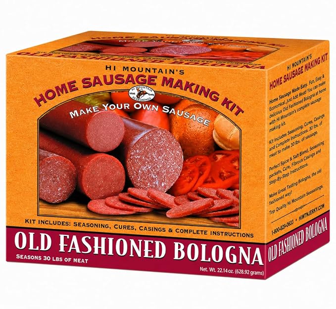 Hi Mountain OLD FASHIONED BOLOGNA Seasoning Kit | Complete bologna sausage-making kit with seasoning, cure & 10 casings. Beef, pork, venison & wild game. Makes up to 30 lbs